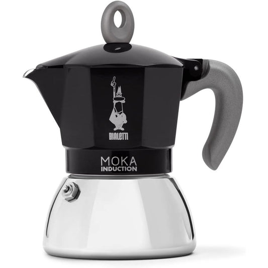 146494 - BIALETTI - Tenxhere Moka Induction, e Përshtatshme për të Gjitha Llojet e Sobave, Kapaciteti 4 Filxhanë Espresso (150ml), Ngjyra e Zezë