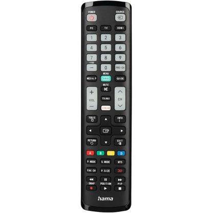 273885 - HAMA Telekomandë universale për televizorë Samsung (Infra të kuqe, Mësim, Butona të ndriçuar, Buton inteligjent, Funksion i modalitetit të lehtë, Butona kryesorë ergonomikë, Rreze veprimi 10 m) E zezë
