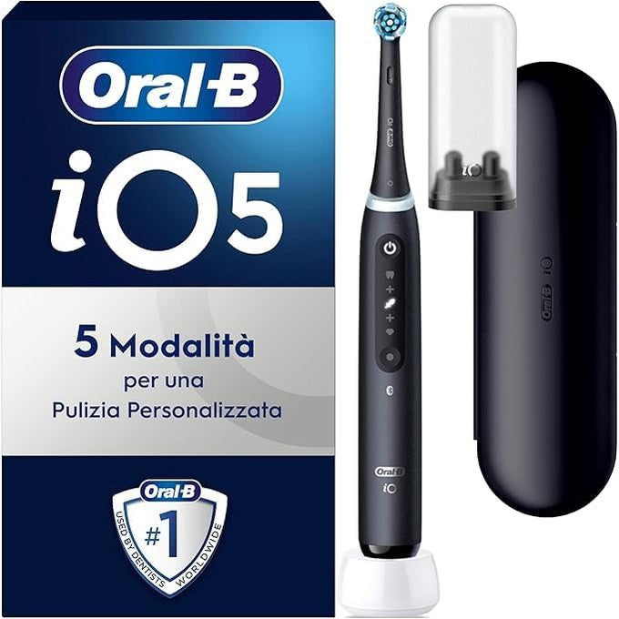 271018 - ORAL-B Furçë dhëmbësh elektrike e rikarikueshme iO 5, 1 kokë zëvendësuese, e zezë, kuti udhëtimi, pastrim efektiv i dhëmbëve