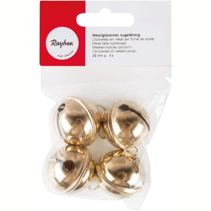 263914 - RAYHER Zile metalike sferike, diametër 29 mm, ari, qese me 4, zile Krishtlindjesh, 2503406