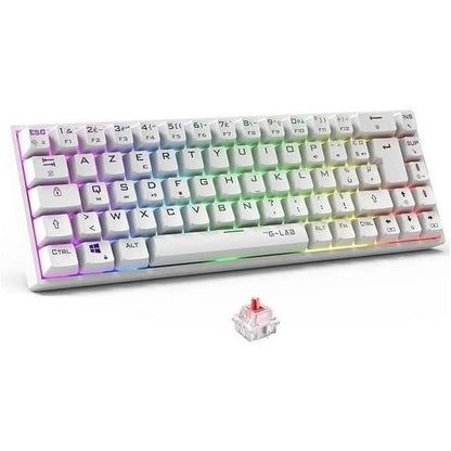 268134 - G-LAB Keyz Titanium WL - Tastierë pa tel për lojëra 65% AZERTY - Tastierë mekanike me çelësa të kuq, RGB 100% e personalizueshme, makro të programueshme - Pa tel për PC, PS4, PS5, Xbox - E Bardhë