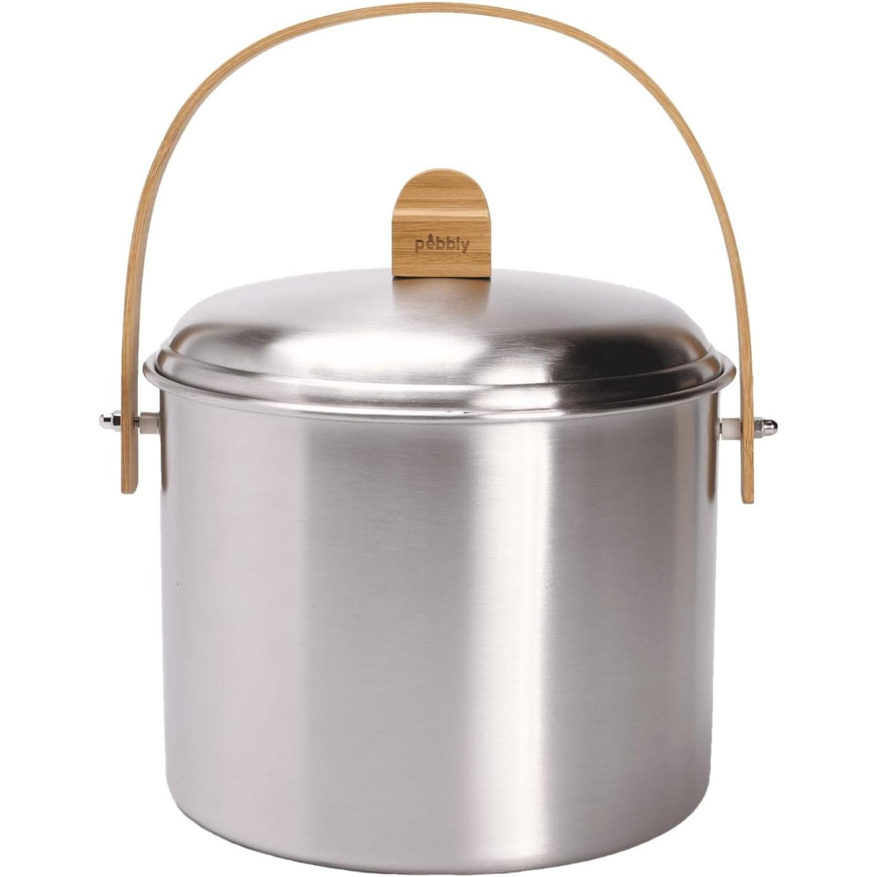 183293 - PEBBLY - Kovë Pleh Organike prej Çeliku Inox për Ambiente të Brendshme me Dorezë Bambuje, Kapacitet 7L, Dimensione Ø 22 x 25 cm, Përfshin Filtër Kundër Erës së Qymyrit, E Lëhtë dhe E Fortë.