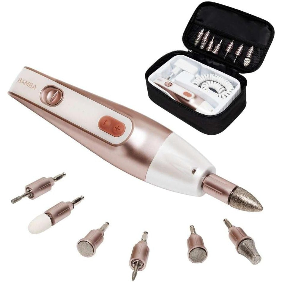 310125 - CECOTEC Kit elektrik për manikyr dhe pedikyr Bamba PinkyCare 700, Shtatë koka të ndërrueshme, Pesë shpejtësi, Dy mënyra rrotullimi, Dizajn ergonomik, Çantë mbajtëse