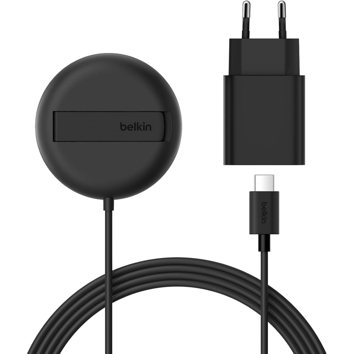 273304 - BELKIN Stacion karikimi pa tel Belkin, 15W, i çertifikuar Qi2 dhe i pajtueshëm me MagSafe, për të gjitha modelet iPhone 17, iPhone Air, iPhone 16, AirPods, etj., me adaptor energjie - i zi