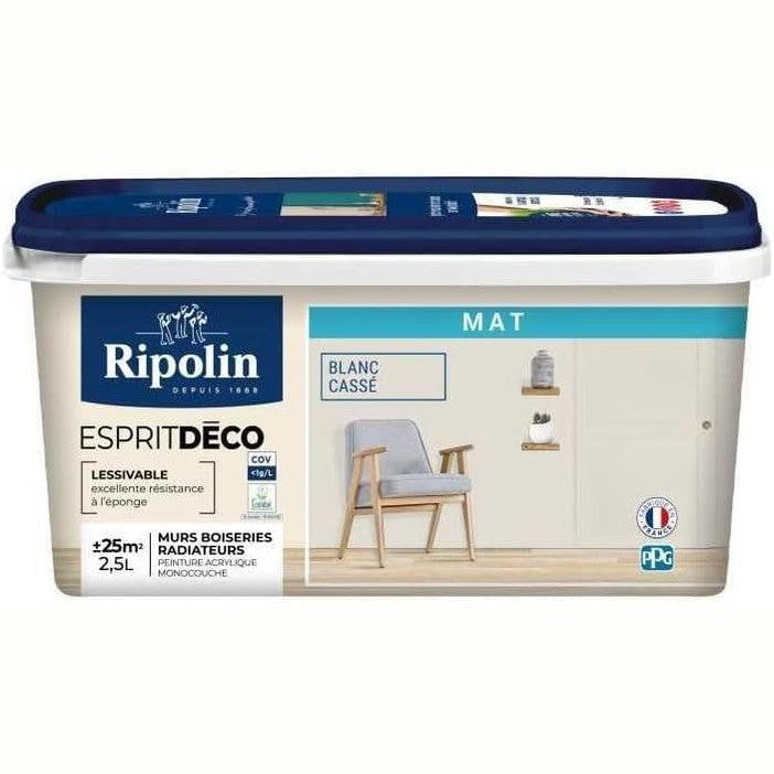 313003 - RIPOLIN Bojë e Brendshme e Larëshme 2.5 L, E Bardhë e Ngjyrë e Çelët