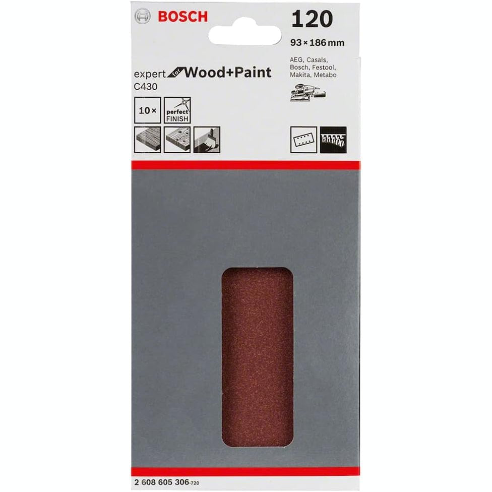 274705 - BOSCH Aksesorë Fletë lëmuese Bosch Professional Expert, për dru dhe bojë, Lëmuese orbitale, 10 copë, Kokrra 120, C430