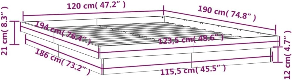 265607 - vidaXL Kornizë Shtrati 120×190 cm me Ndriçim LED – Dru Masiv, E Bardhë