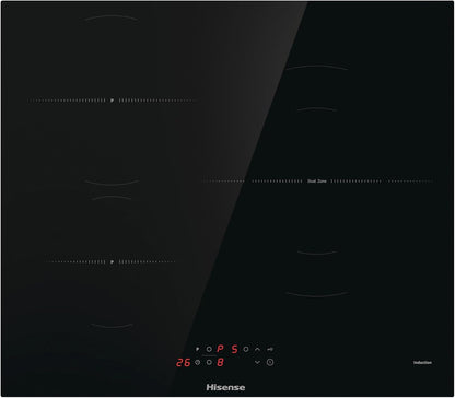 83154 - HISENSE HI6321BSOLCE - Sobë Induksioni, 3 Zona me Djegës Gjigant 32cm, 2 Zona Urash të Ndërlidhura, Sipërfaqe Pune 60cm, Siguri për Fëmijë, Përfundim i Pjerrët
