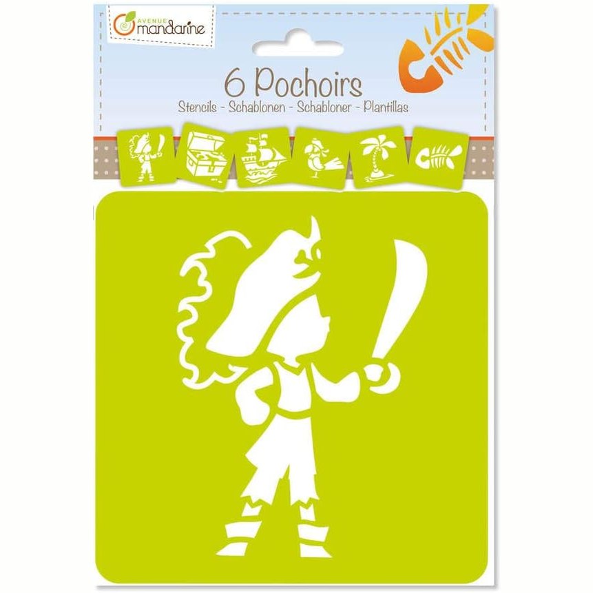 269418 - MANDARINA IME 42837O - Pako me 6 SHABLLONE 15x15 cm me udhëzime të përfshira - Mosha 3+ vjeç - PIRATËT