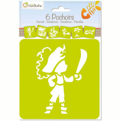 269418 - MANDARINA IME 42837O - Pako me 6 SHABLLONE 15x15 cm me udhëzime të përfshira - Mosha 3+ vjeç - PIRATËT