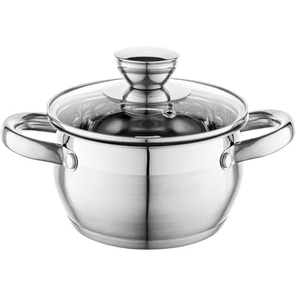 215391 - FLORINA Tavë çeliku inox (1.3 l) 14 cm | Tenxhere gatimi me kapak qelqi | Mund të lahet në lavastovilje | Tenxhere për makarona, supa