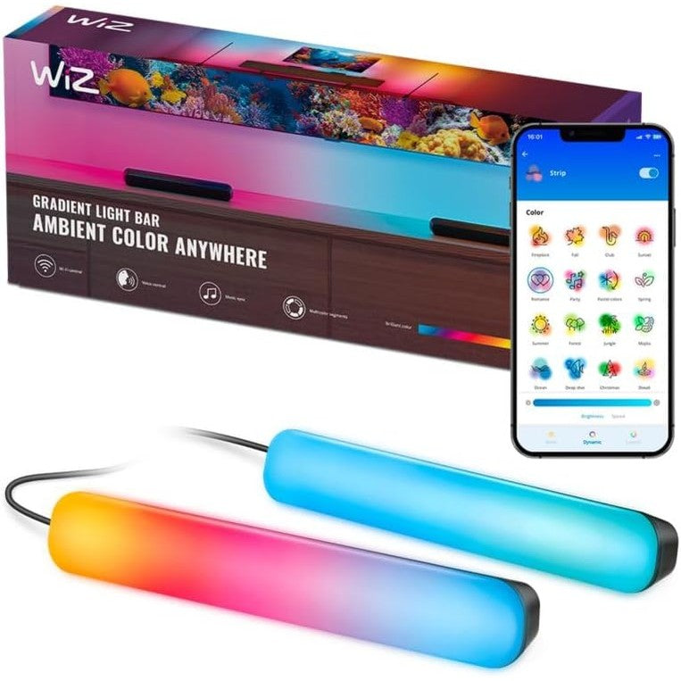 213259 - WIZ Shirita Dritash me Gradient - RGBIC Shfaq Ngjyra të Shumëfishta - Vendosje e Gjithanshme - Lidhet me Wi-Fi - Kontroll me Aplikacion/Zër