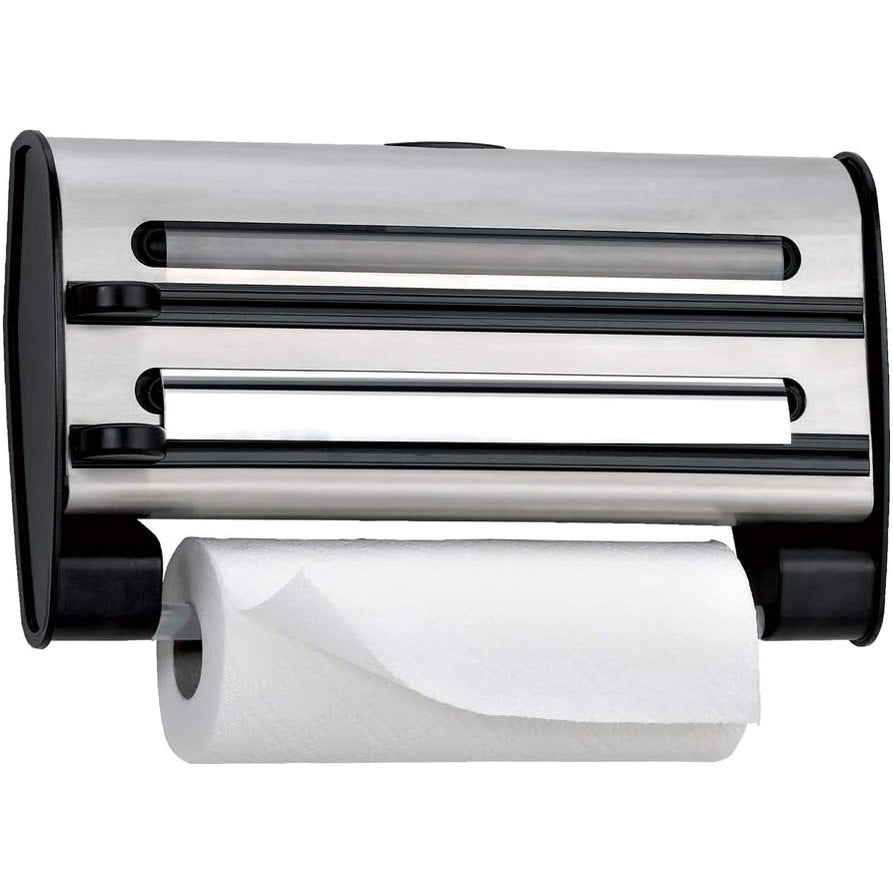 245670 - EMSAL Dispenser Emsa Roll, Dispenser i Trefishtë 3-në-1 për Fletë Alumini, Film dhe Peshqir Letre, Çelik Inoks, Prerje e Pastër Bidireksionale, Gri, 505319