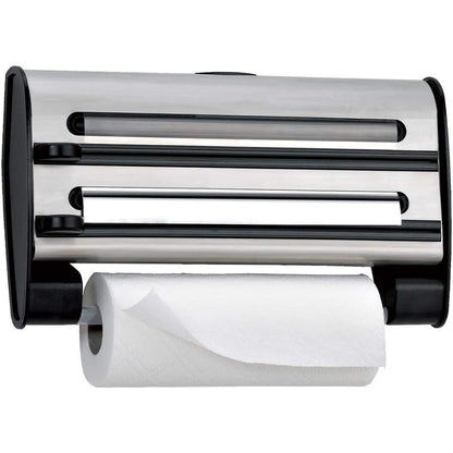 245670 - EMSAL Dispenser Emsa Roll, Dispenser i Trefishtë 3-në-1 për Fletë Alumini, Film dhe Peshqir Letre, Çelik Inoks, Prerje e Pastër Bidireksionale, Gri, 505319