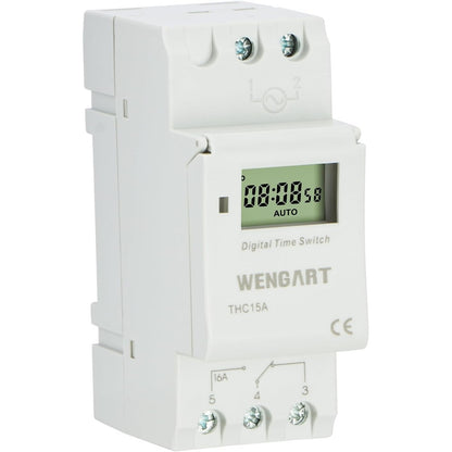 242436 - WENGART Ndërprerës Kohëmatësi Dixhital THC15A ACDC 12V, i Programueshëm Javor me 28 Vendndodhje Memorieje, Montim në Shinë DIN, Kontakt Pa Potencial për Sisteme Diellore dhe Jashtë Rrjetit