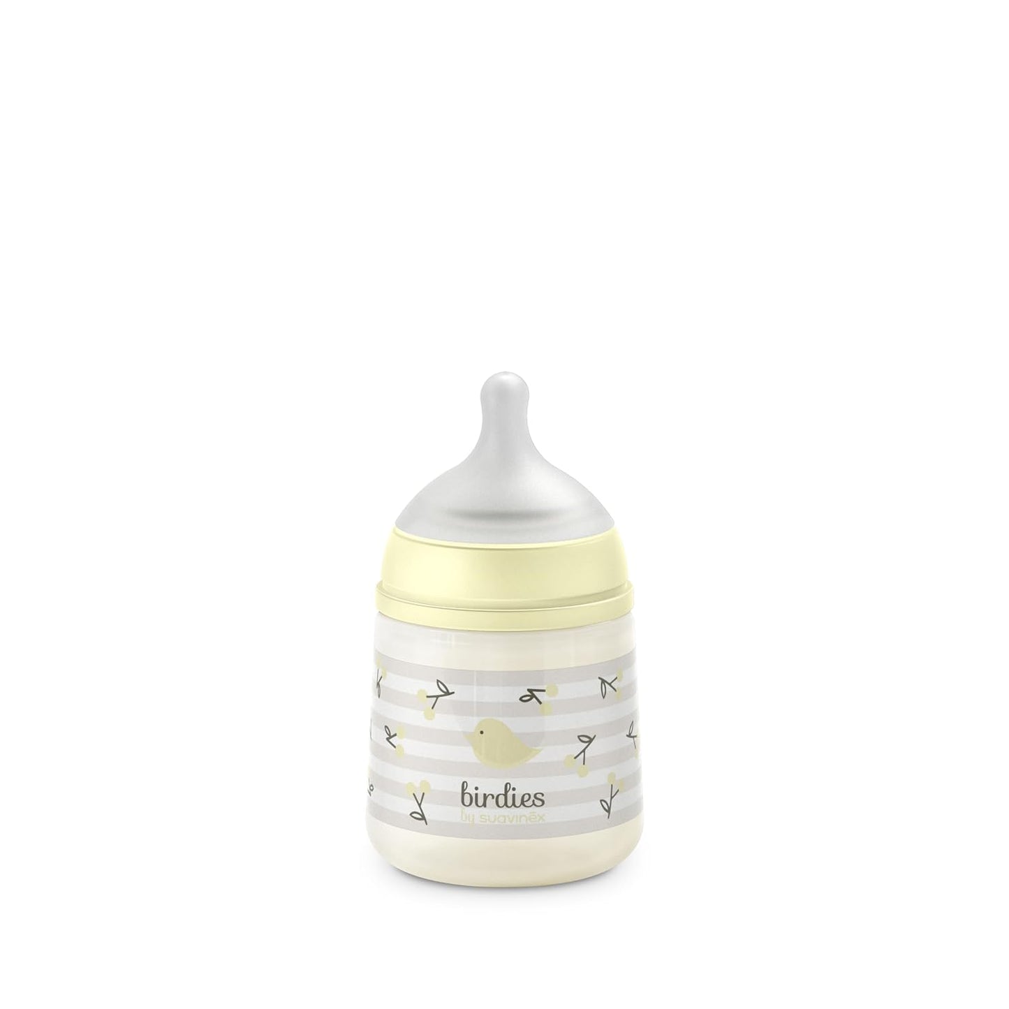 318393 - SUAVINEX - Shishe për Bebe Anti-Kolikë 150ml me Thithë Fiziologjike Silikoni SX Pro, Rrjedhje e Ngadaltë (S) për Qumësht Gjiri dhe Formula ose Ujë, Bebe +0 Muaj dhe të Porsalindur, Birdies Bezhë