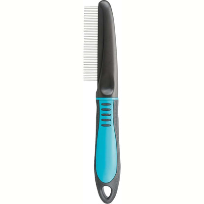 257975 - TRIXIE Zbutës Qimesh, 22 cm, për zbërthimin dhe zbutjen e qimeve, dorezë plastike e gomuar, e zezë/blu, 23772