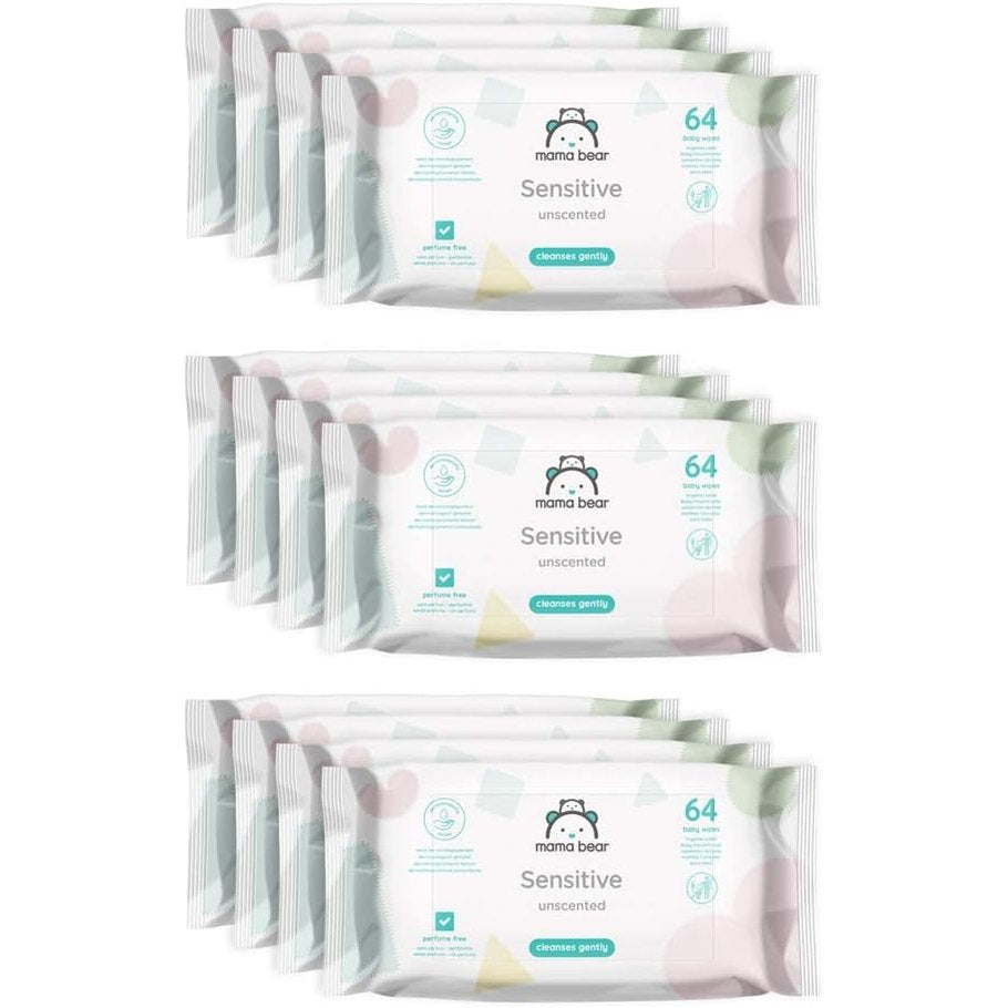 294462 - AMAZON Peceta për foshnje Mama Bear Sensitive, pa aromë, 768 copë (12 pako me nga 64 copë)