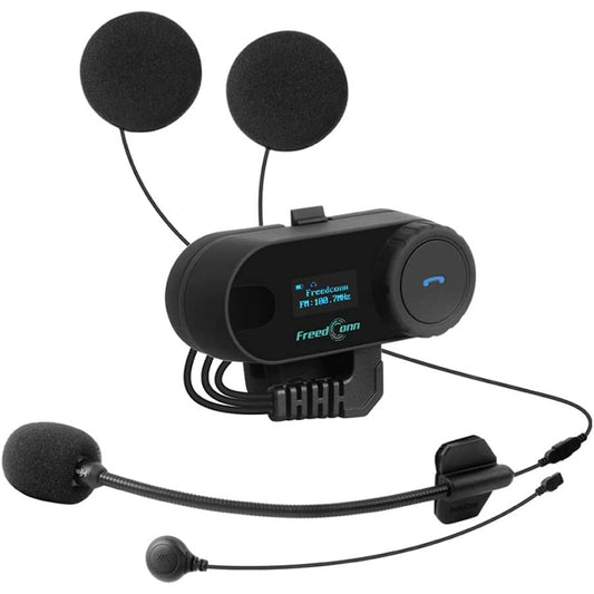 299116 - FREEDCONN Kufje për Motoçikletë FX Bluetooth Intercom, për 6-10 Motoçiklistë, Sistem Komunikimi me Anulim Zhurme DSP dhe CVC, e Zezë, 1 Pako
