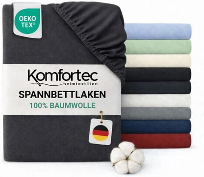 252131 - Komfortec Çarçaf i montuar, xhersi, 100% pambuk – 180x200 cm – 135g/m² – I butë, i ajrosur dhe miqësor me lëkurën – Me elastik përreth – I certifikuar Oeko-Tex – Për sustat, mbulesa dhe dyshekë – Antracit