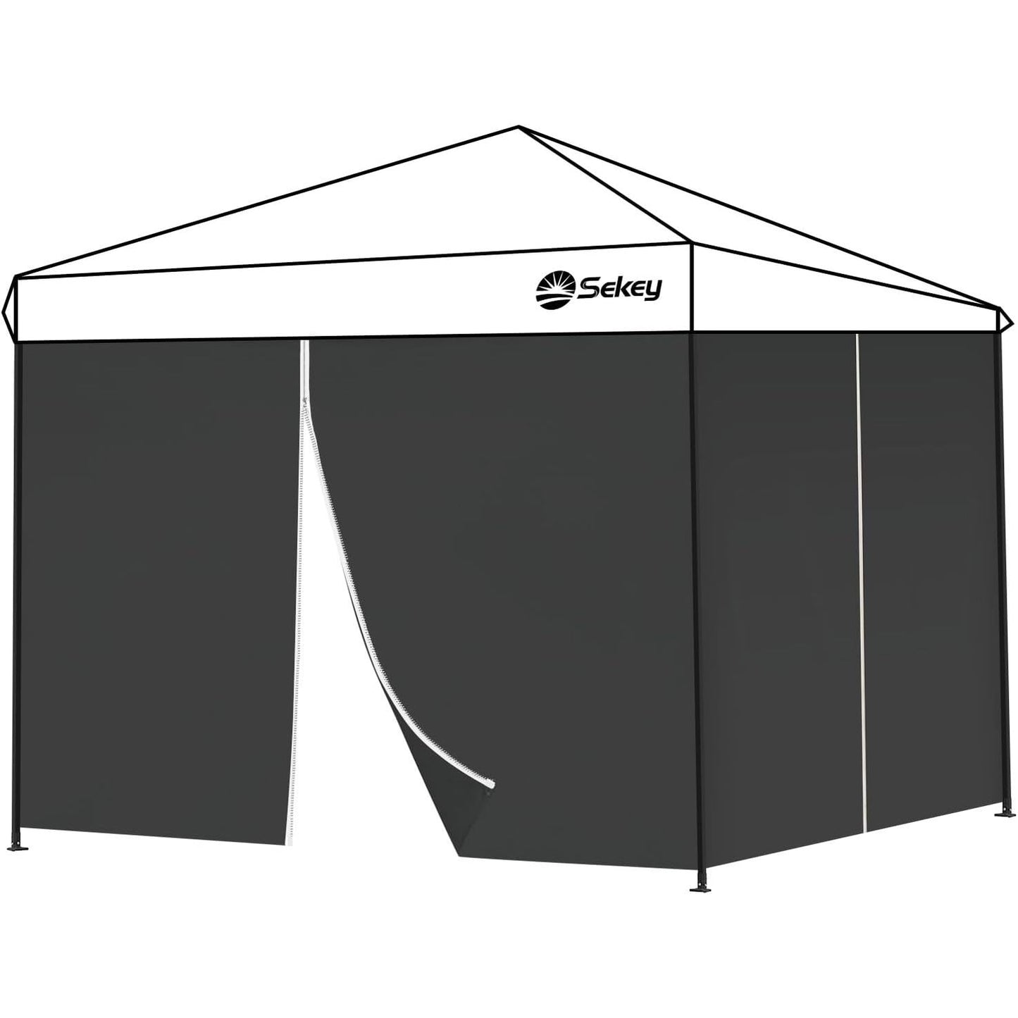288676 - SEKEY 2PCS Mure Anësore për Gazebo 3x3, Papërshkueshme nga Uji, 1 Dritare 1 Derë, E Zezë