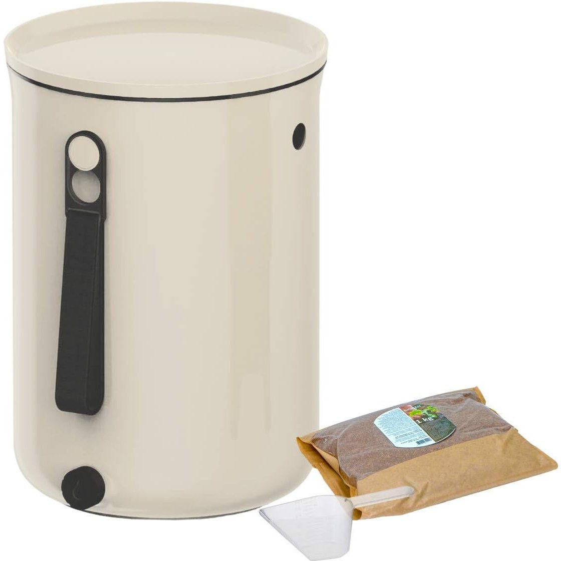288295 - SKAZA Komposter Kuzhine Bokashi Organko 2, 9.6 L, 1 kg EM Activator, Kovë Komposti Kompakte dhe Pa Erë, e Bardhë Kremi