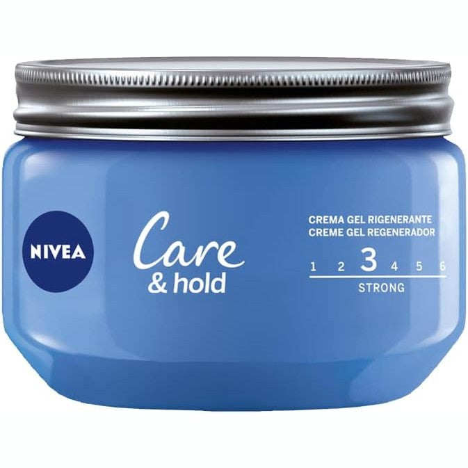 336986 - NIVEA Care & Hold Creme Gel, Xhel Stilimi në 3 Paketa prej 150 ml, Xhel Flokësh Kundër Kaçurrela me Qëndrim të Gjatë, Krem për Flokë të Shkurtër dhe Mesatar-Gjatësi me Vitaminë B3, Paketa me 3 copë