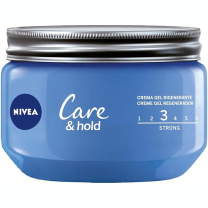 336986 - NIVEA Care & Hold Creme Gel, Xhel Stilimi në 3 Paketa prej 150 ml, Xhel Flokësh Kundër Kaçurrela me Qëndrim të Gjatë, Krem për Flokë të Shkurtër dhe Mesatar-Gjatësi me Vitaminë B3, Paketa me 3 copë