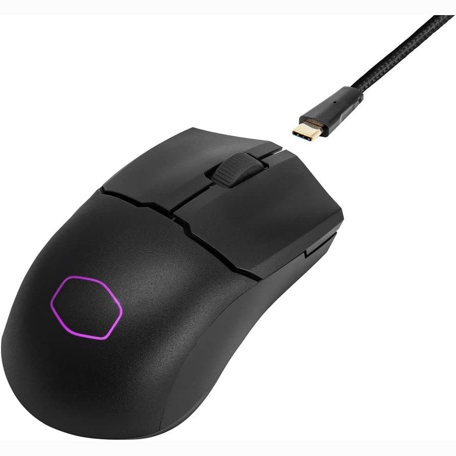 299285 - COOLER MASTER Maus për Lojëra MM712 RGB – Ultra i lehtë 59g, Hibrid pa tel, Sensor optik PAW3370 19K DPI, Çelësa optikë me 70 milionë klikime, MasterPlus+ (38K DPI, vetëm për PC) – i zi