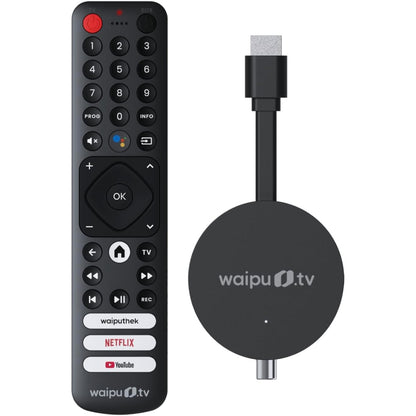 272864 - waipu.tv HYBRID Stick, përfshin telekomandë me butona zgjedhjeje të shpejtë, shikoni televizor nëpërmjet Wi-Fi, DVB-T2 dhe DVB-C, HDMI, 4K, HDR