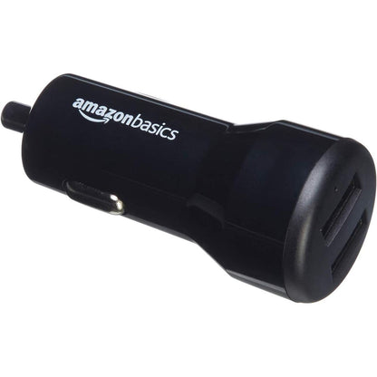 300043 - AMAZON BASICS KARIKUES MAKINE PËR PAJISJET APPLE DHE ANDROID, PORTË USB: 2 HYRJE, 4.8 AMPERE / 24 W, E ZEZË