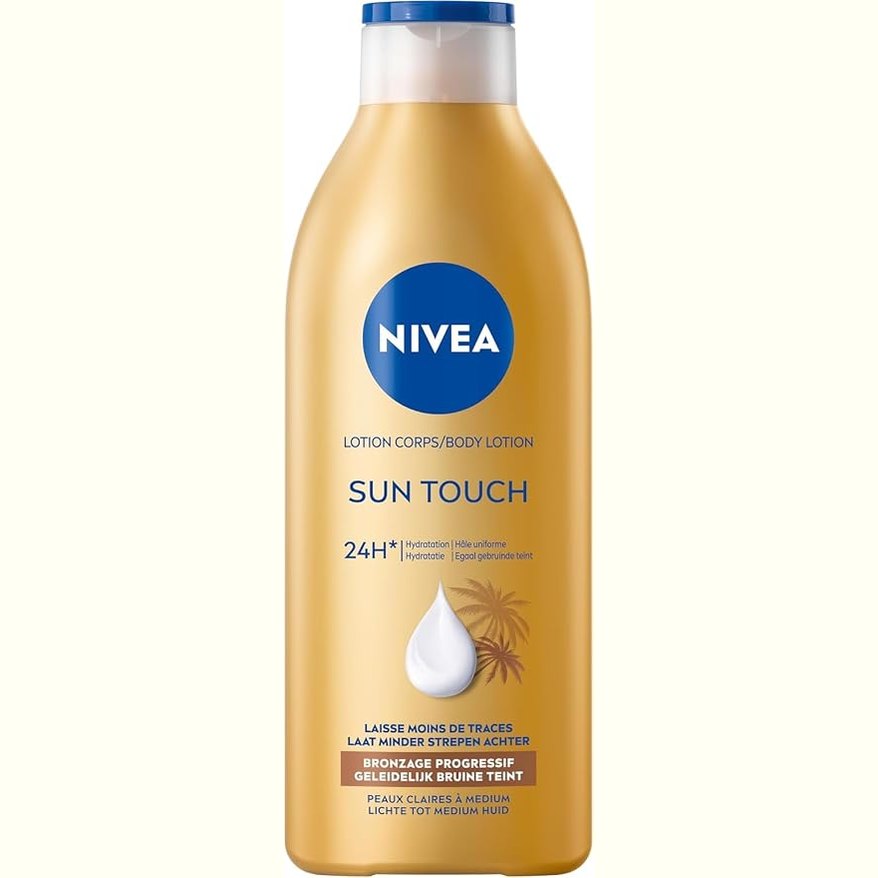 321714 - NIVEA Locion trupi Sun Touch - Nxirje e njëtrajtshme - Locion hidratues - Vaj ginkgo biloba dhe fara rrushi - Nxirje pa diell - 400 ml