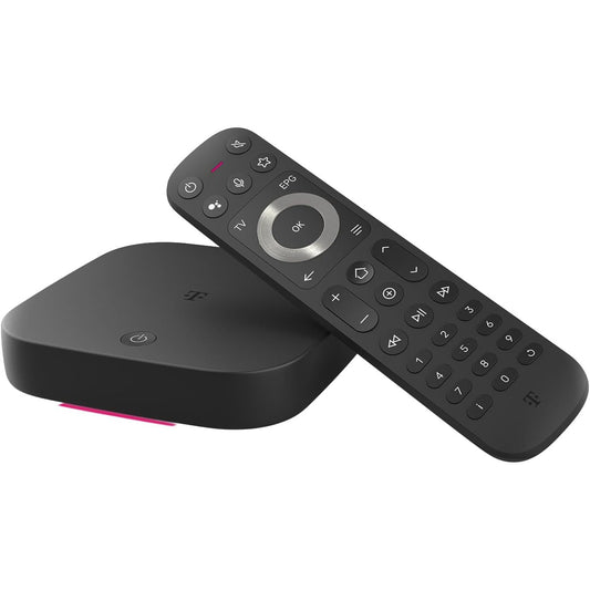 305046 - MAGENTATV One (Gjenerata e 2-të) | Android TV Box me Wi-Fi dhe LAN | MagentaTV me mbi 150 kanale HD, 4K UHD, HDR, transmetim i drejtpërdrejtë dhe me zhvendosje kohore | (Netflix, Disney+, RTL+, DAZN, Wow, Apple TV+) dhe Google Play Store