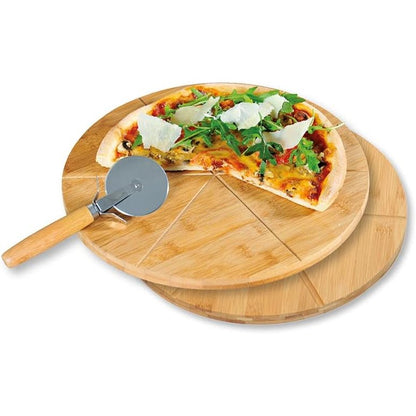 257348 - KESPER - 2 pjata picash me 1 prerës picash, Materiali: Bambu i çertifikuar FSC®, çelik inox, Ø 32 cm, Trashësia: 1 cm, Ngjyra: Kafe