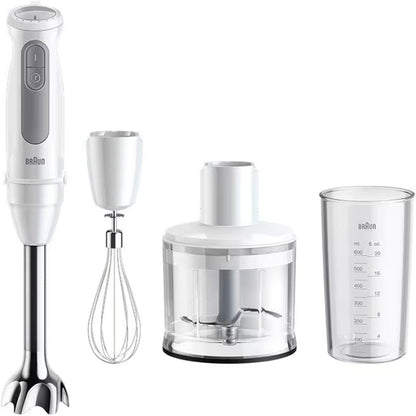 162157 - BRAUN MultiQuick 5 MQ50.236M, Blender i Bardhë me Teknologji PowerBell Plus, 21 Shpejtësi + Turbo, Sistem EasyClick, Grirës 500ml, Rrahëse prej Çeliku Inoks dhe Gotë 600ml, Fuqia 1000W