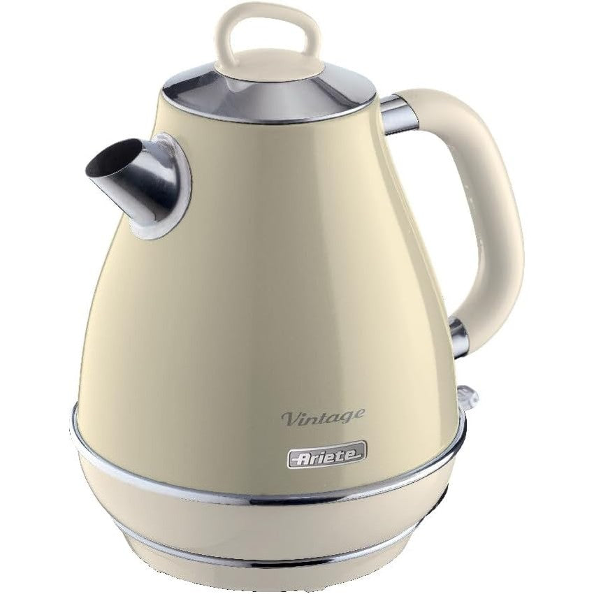 245301 - Ariete Çajnik Vintage 2869, Çajnik elektrik retro 1.7 L, çelik inox, 2000 W, ngjyrë bezhë, bazë 360° pa tel, mbyllje automatike, infuzues çaji
