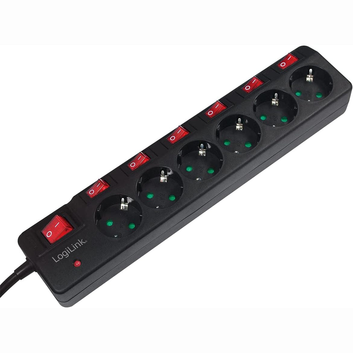 299737 - LOGILINK - Shirit elektrik LPS233 me 6 drejtime (kontakt mbrojtës) - CEE 7/3, me 6 çelësa ndezjeje/fikjeje me mbrojtje nga mbingarkesa dhe bllokim sigurie për fëmijë, i zi