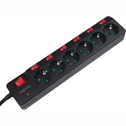 299737 - LOGILINK - Shirit elektrik LPS233 me 6 drejtime (kontakt mbrojtës) - CEE 7/3, me 6 çelësa ndezjeje/fikjeje me mbrojtje nga mbingarkesa dhe bllokim sigurie për fëmijë, i zi