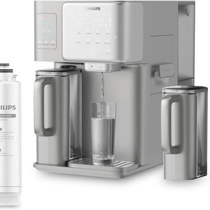 183001 - PHILIPS Stacion Uji me Osmozë të Kundërt, Ujë i Nxehtë dhe i Ftohtë, Makinë Akulli të Integruar, Teknologji UV-C, Rimineralizim, Monitor TDS, Kapaciteti i Rezervuarit 6L, Jetëgjatësia e Filtrit 1 Vit