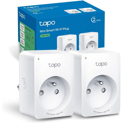 268404 - TAPO, Prizë inteligjente WiFi, 10A Tipi E, e pajtueshme me Alexa dhe Google Home, kontroll nga distanca, Tapo P100(FR), Pako me 2 copë
