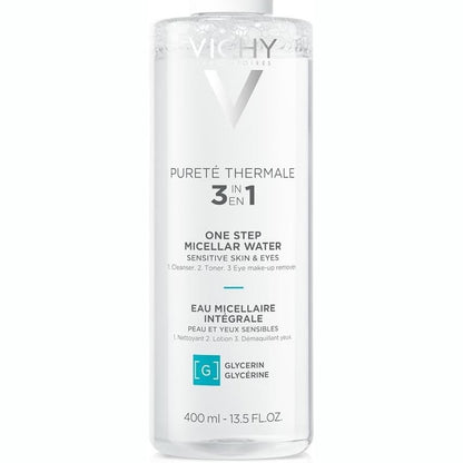 298607 - VICHY Pureté Thermale Ujë Micelar, 400 ml, pastron dhe heq grim-in, i përshtatshëm për lëkurë të ndjeshme