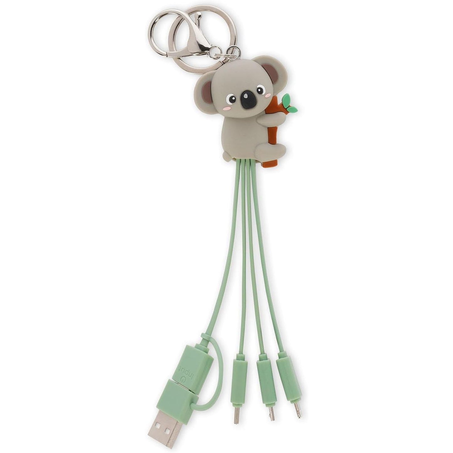 267014 - LEGAMI - Kabllo shumëfunksionale karikimi Link Up, dizajn Koala, me varëse çelësash, 4 kabllo karikimi, USB, Type-C, Micro-USB, Lightning, me adaptor USB Type-C, kabllo e veshur me TPE