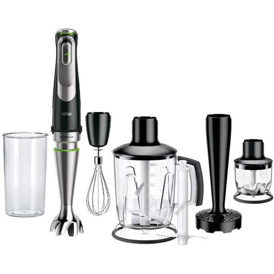 162080 - BRAUN MultiQuick 9 - Blender Anti-Splash me ngjyrë të zezë, Përzgjedhje e Precize e Shpejtësisë, Active PowerDrive, Copëzues, Kapaciteti i kanaçes 600mL, Fuqi 1200W (MQ9147X)