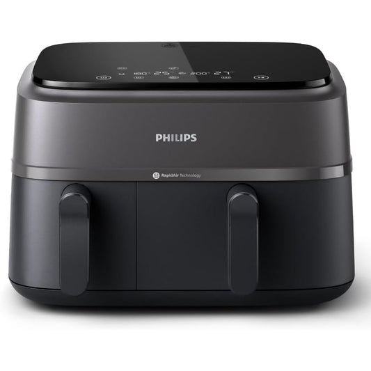 144129 - PHILIPS Fritezë Ajri me Dy Kosha, Gatim i Shëndetshëm, i Shpejtë dhe i Gjithanshëm, Kapacitet 9L, Ekran me Prekje, Dizajn me Element Ngrohës të Dyfishtë dhe Termostate të Veçantë (NA350/00)