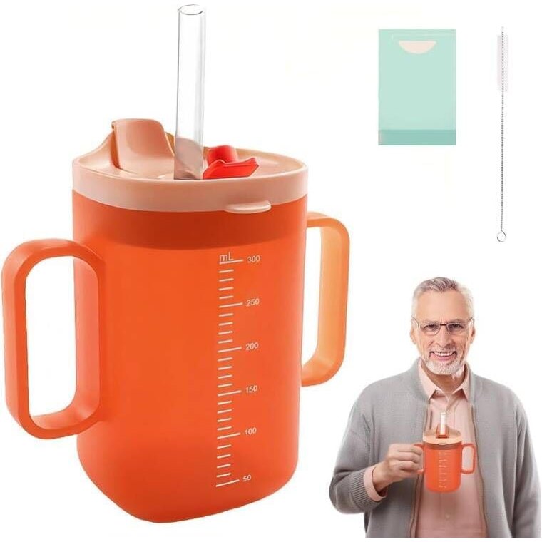 224821 - GOTË 3-NË-1 PËR TË MOSHUARIT, 300 ML, ME FURÇË PËR GOTË, GRYKË, GOTË QË NUK RRJEDH ME DOREZË TË DYFISHTË DHE PIPËZ, GOTË KUJDESI PËR PACIENTËT, TË MOSHUARIT DHE GRATË SHTATZËNA.