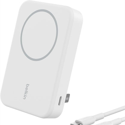319418 - BELKIN KARIKUES PA TEL BOOSTCHARGE PRO 10000mAh ME QI2, KARIKUES PORTATIV I PAJTUESHËM ME MAGSAFE ME MBËSHTETËSE TË INTEGRUAR, PËR IPHONE 17, IPHONE AIR, IPHONE 16, 15, 14, PIXELSNAP, ETJ. – I BARDHË