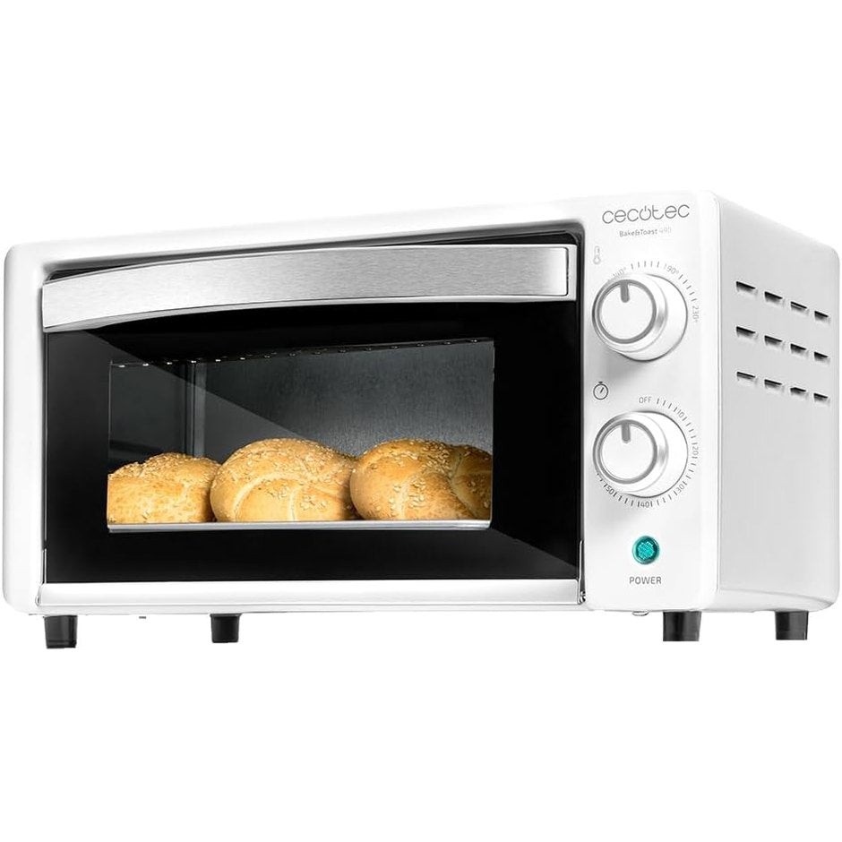 162568 - CECOTEC Furrë Countertop Bake&Toast 1090, e Bardhë, Kapacitet 10 L, Fuqi 1000 W, Kohëmatës 60-Minutësh, Temperaturë e Rregullueshme deri në 230ºC, Tepsi Pjekjeje dhe Raft, Maça, Alarm i Dëgjueshëm, Elemente Ngrohëse Kuarci