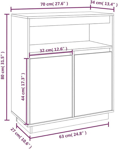 181686 - Bufet prej Druri të Fortë Pishe vidaXL, 70 x 34 x 80 cm, Ngjyrë Kafe – Dollap Magazinimi për Dhomë Ndenjeje/Ngrënie/Korridor