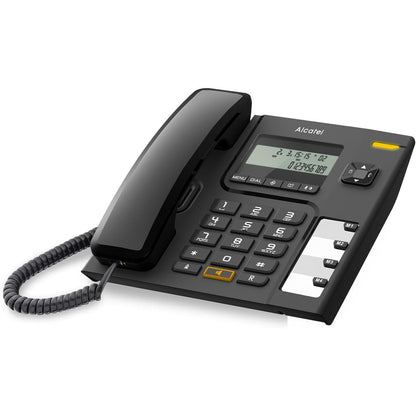295295 - ALCATEL T56 Telefon fiks me kabëll, ekran dixhital, pa duar, regjistri i thirrjeve, butoni i rinumërimit, 4 numra të shpejtë, ngjyrë e zezë
