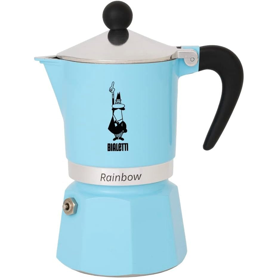 227826 - Bialetti 5042 Makinë kafeje me ngjyra ylberi, alumini, 3 filxhanë, blu e çelët, Hellblau, Himmelblau